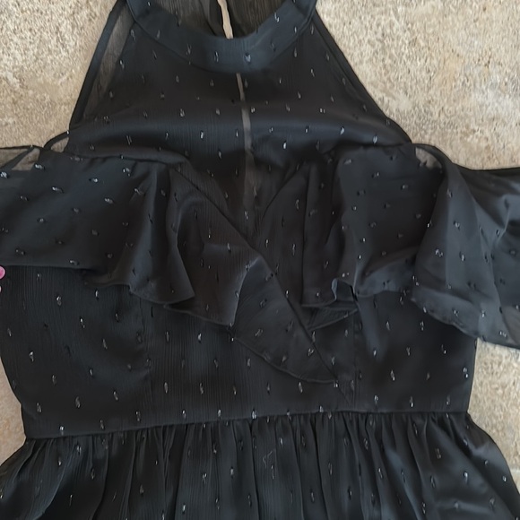 NEW BCBG Generation Black Chiffon Sparkle Halter Drop Shoulder Dress Sz 0 - Picture 6 of 11